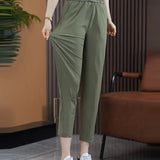 [PAGUE 2 LEVE 3] Calça Feminina Waist em Malha de Seda Gelo com Poliéster e Regulação Térmica (Para Todas as Estações!) + BRINDE Exclusivo